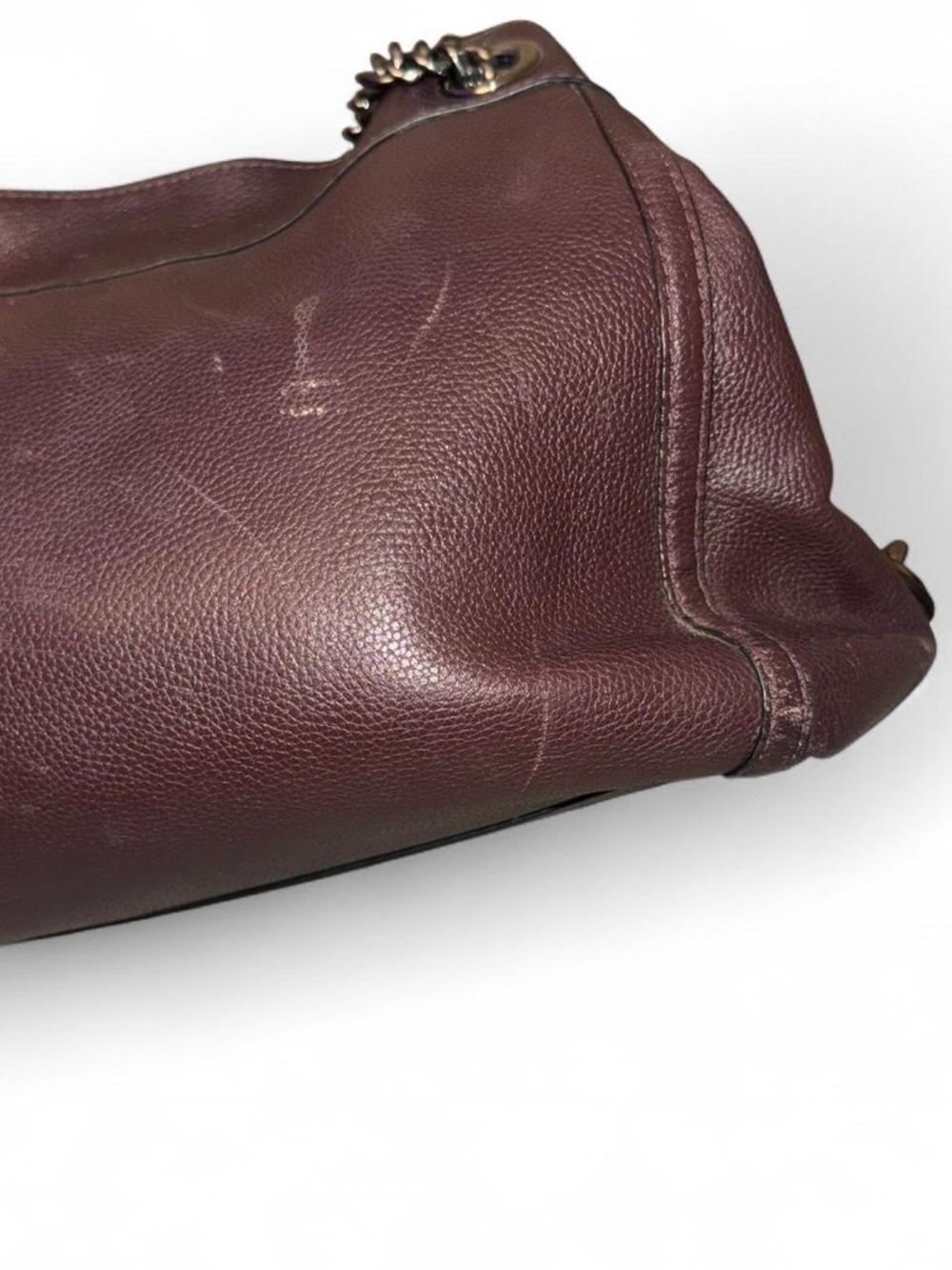 Coach Pebbled Leather Shoulder Bag in Plum with Chain Straps - Picture 4 of 8